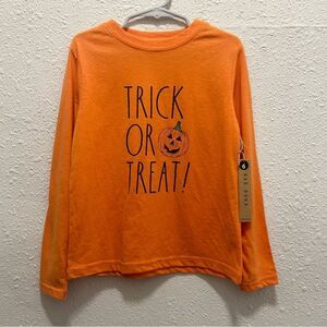 Rae Dunn Halloween "Trick or Treat" Boys Orange Long Sleeve Tee NWT 6